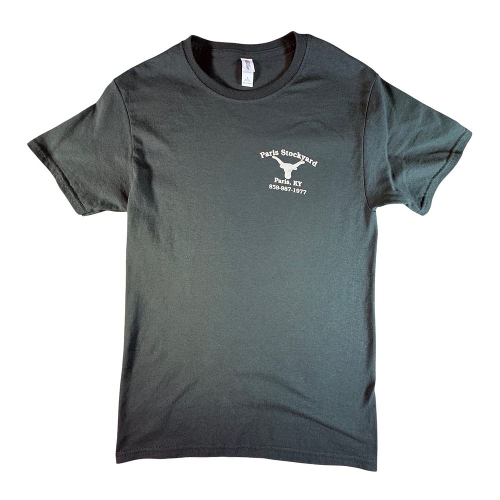Jerzees Dri-Power Paris Stockyard Kentucky T-Shirt Mens Small Green Graphic Bull